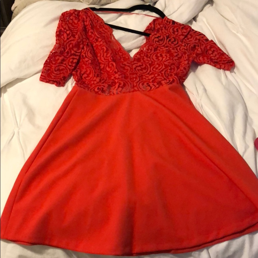 Red lace top skater mini dress